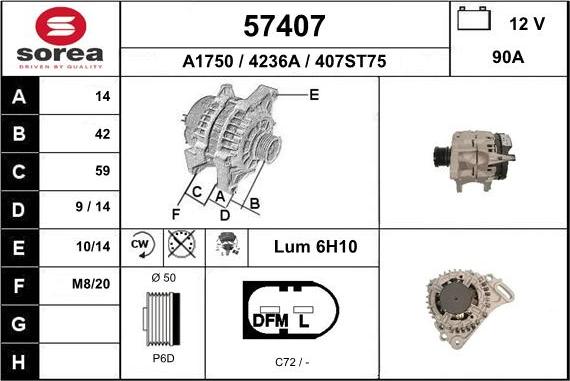 EAI 57407 - Alternator autospares.lv