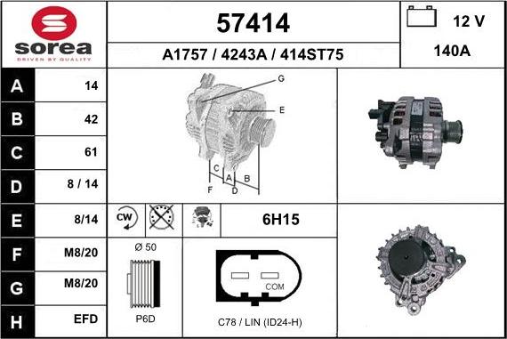 EAI 57414 - Alternator autospares.lv