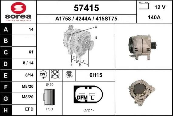 EAI 57415 - Alternator autospares.lv