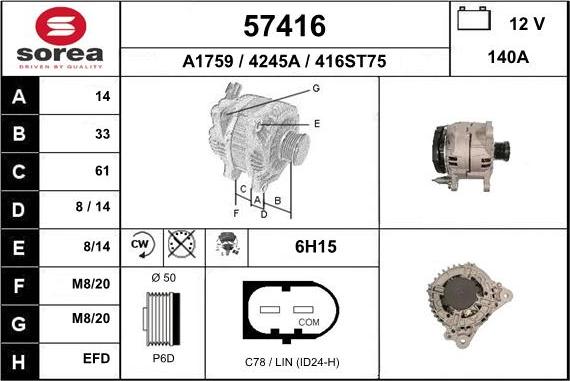 EAI 57416 - Alternator autospares.lv