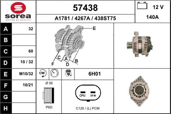 EAI 57438 - Alternator autospares.lv