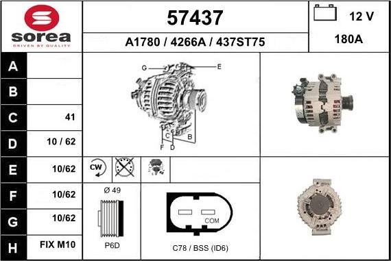 EAI 57437 - Alternator autospares.lv