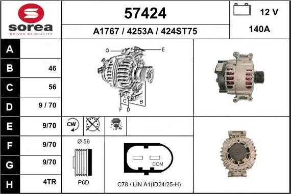 EAI 57424 - Alternator autospares.lv