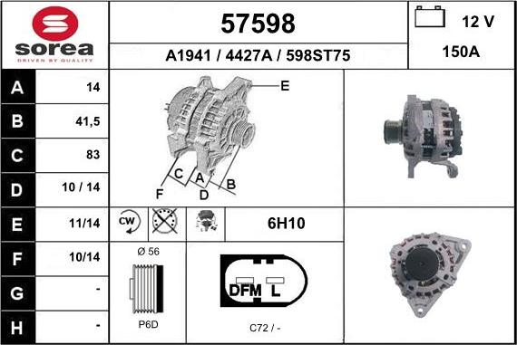 EAI 57598 - Alternator autospares.lv