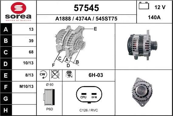 EAI 57545 - Alternator autospares.lv