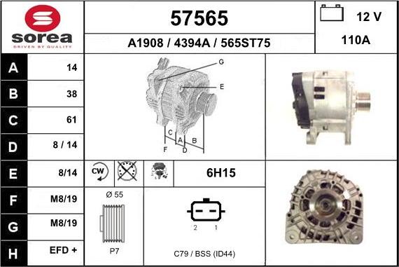 EAI 57565 - Alternator autospares.lv