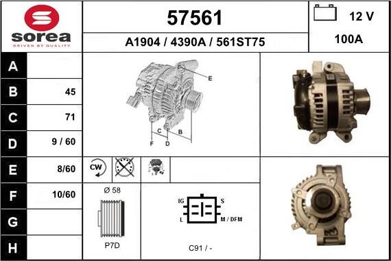 EAI 57561 - Alternator autospares.lv