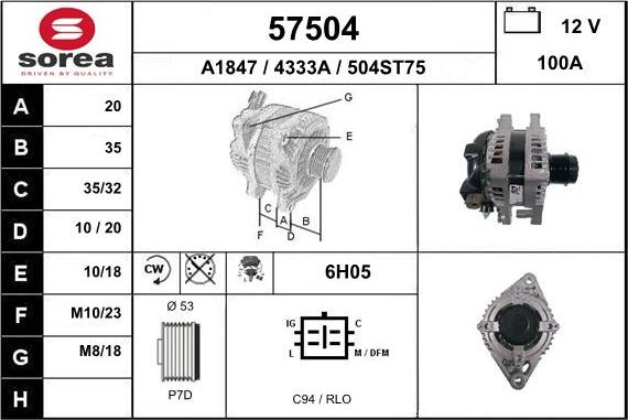 EAI 57504 - Alternator autospares.lv