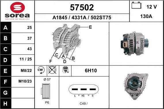 EAI 57502 - Alternator autospares.lv