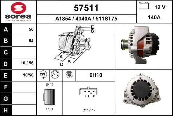 EAI 57511 - Alternator autospares.lv
