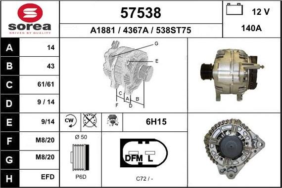 EAI 57538 - Alternator autospares.lv