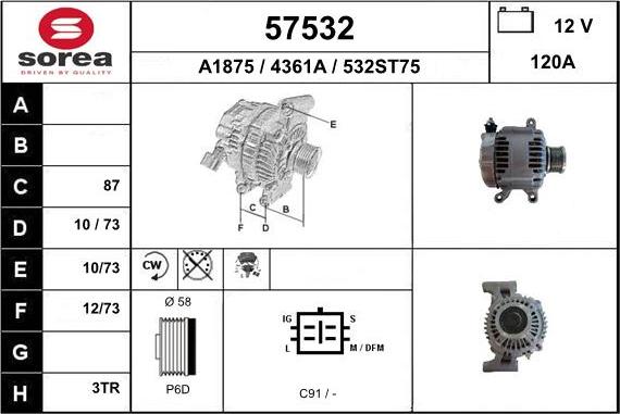 EAI 57532 - Alternator autospares.lv