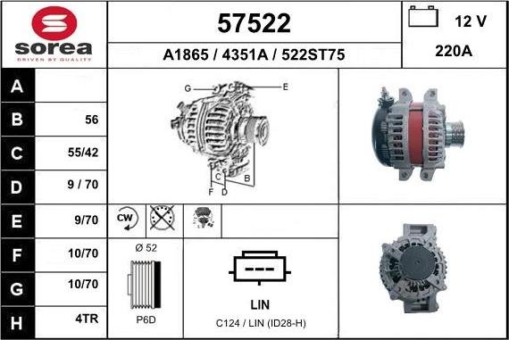 EAI 57522 - Alternator autospares.lv