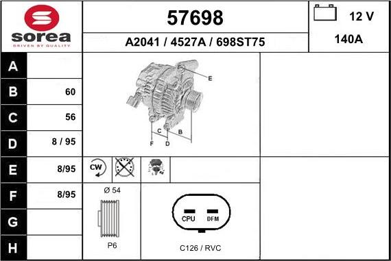 EAI 57698 - Alternator autospares.lv