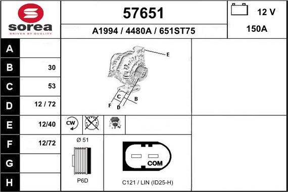 EAI 57651 - Alternator autospares.lv