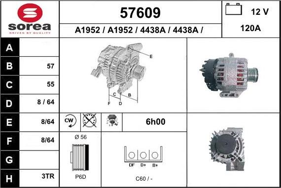 EAI 57609 - Alternator autospares.lv