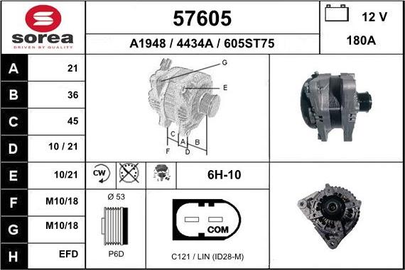 EAI 57605 - Alternator autospares.lv