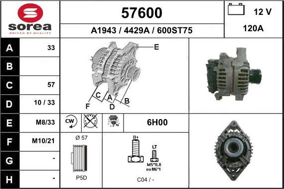 EAI 57600 - Alternator autospares.lv