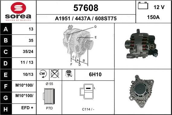 EAI 57608 - Alternator autospares.lv