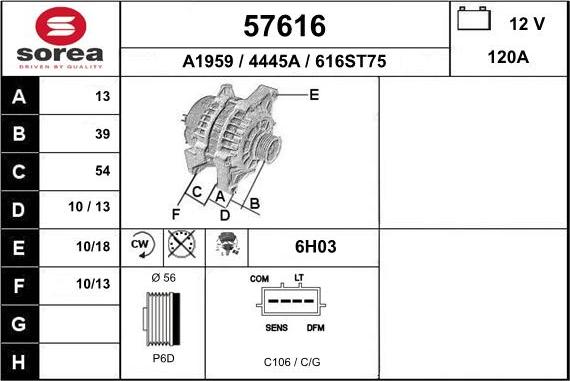 EAI 57616 - Alternator autospares.lv