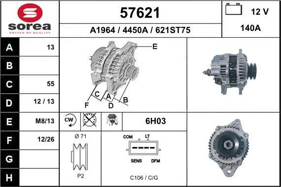 EAI 57621 - Alternator autospares.lv