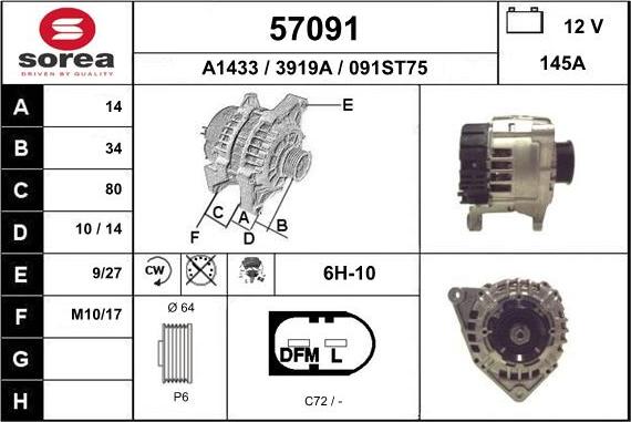 EAI 57091 - Alternator autospares.lv