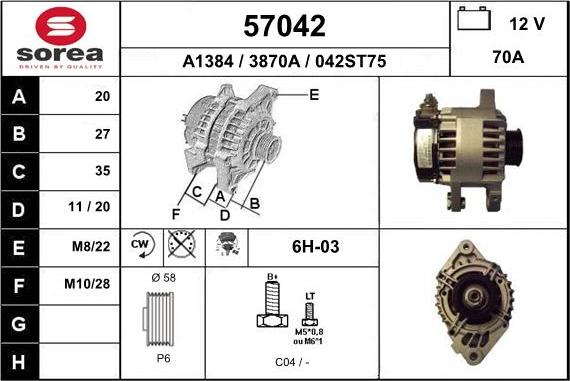 EAI 57042 - Alternator autospares.lv