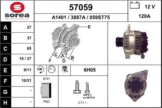 EAI 57059 - Alternator autospares.lv