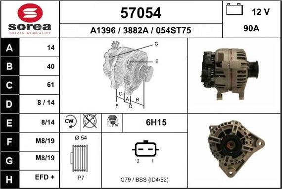 EAI 57054 - Alternator autospares.lv