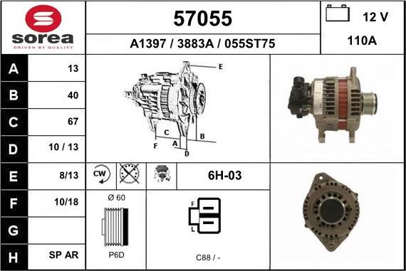 EAI 57055 - Alternator autospares.lv