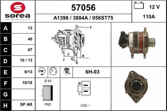 EAI 57056 - Alternator autospares.lv