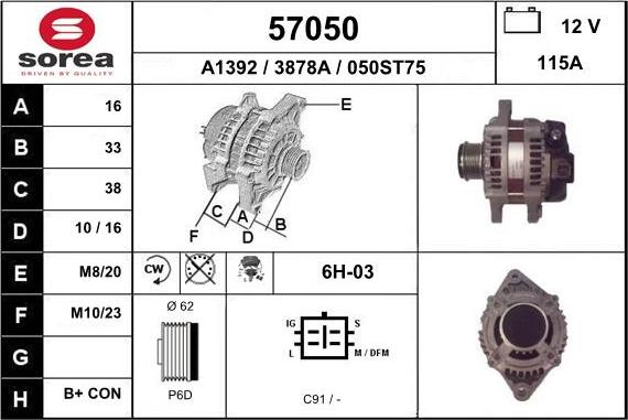 EAI 57050 - Alternator autospares.lv