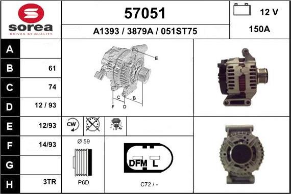 EAI 57051 - Alternator autospares.lv