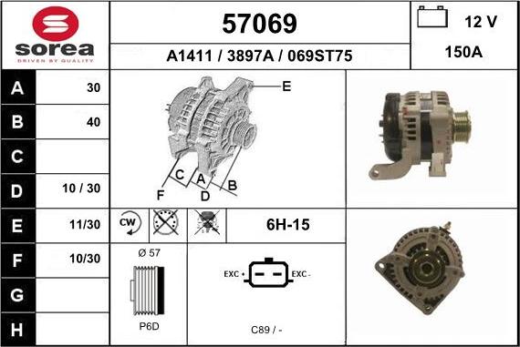 EAI 57069 - Alternator autospares.lv