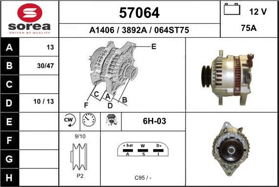 EAI 57064 - Alternator autospares.lv