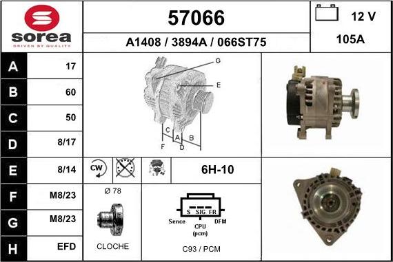 EAI 57066 - Alternator autospares.lv