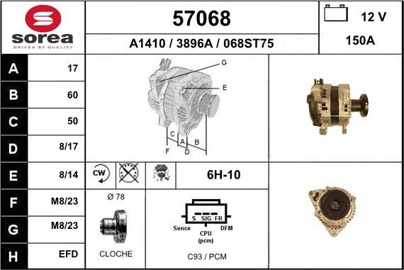 EAI 57068 - Alternator autospares.lv