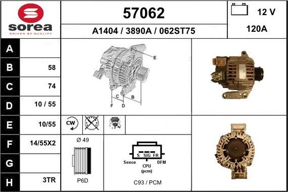 EAI 57062 - Alternator autospares.lv