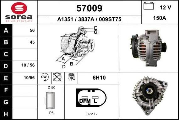 EAI 57009 - Alternator autospares.lv