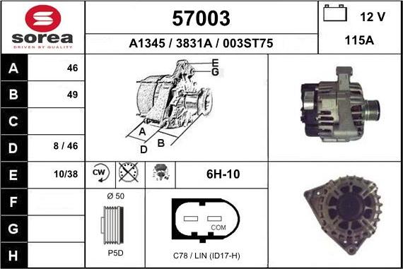 EAI 57003 - Alternator autospares.lv