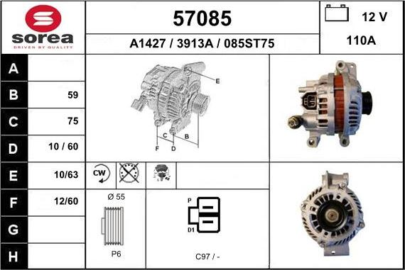 EAI 57085 - Alternator autospares.lv