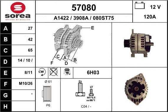 EAI 57080 - Alternator autospares.lv