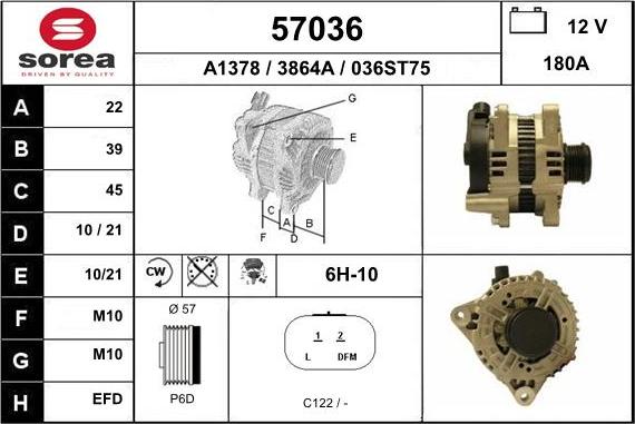 EAI 57036 - Alternator autospares.lv