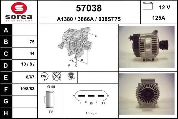EAI 57038 - Alternator autospares.lv