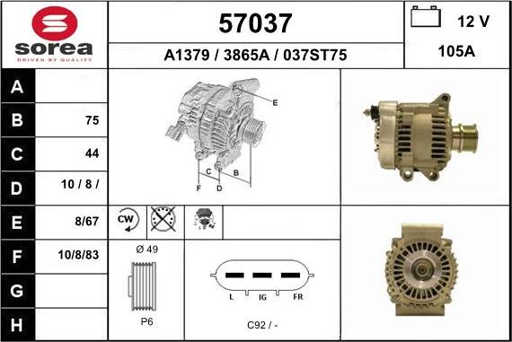EAI 57037 - Alternator autospares.lv