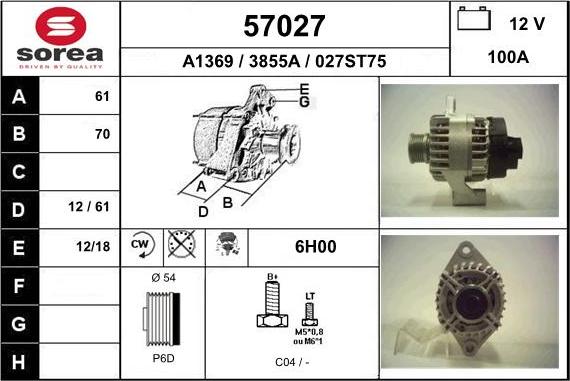 EAI 57027 - Alternator autospares.lv