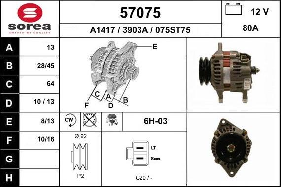 EAI 57075 - Alternator autospares.lv