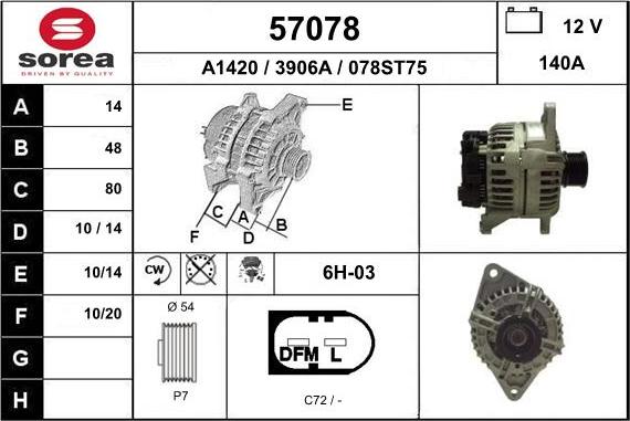 EAI 57078 - Alternator autospares.lv