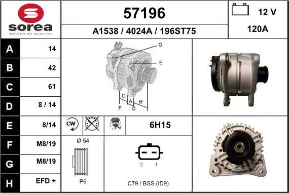 EAI 57196 - Alternator autospares.lv