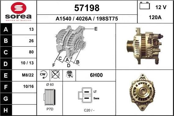 EAI 57198 - Alternator autospares.lv